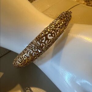 Gold Filigree Hinged Bangle Bracelet - Women Jewelry
